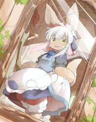 Rule 34 | 1girl, :3, alternate costume, animal ears, artist request, bad id, bad pixiv id, commentary, cosplay, costume switch, enmaided, furry, furry female, highres, horizontal pupils, made in abyss, maid, maid headdress, maruruk, maruruk (cosplay), nanachi (made in abyss), solo, tail, whiskers, whistle, white hair, yellow eyes