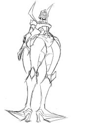 Rule 34 | 1girl, blackarachnia, breasts, color request, curvy, fingernails, high heels, highres, humanoid robot, itstom06331391, medium breasts, panties, robot, science fiction, sharp fingernails, simple background, sketch, smile, solo, thick thighs, thighs, transformers, transformers animated, underwear