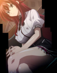 Rule 34 | 10s, 1girl, absurdres, breasts, high school dxd, highres, large breasts, long hair, red hair, rias gremory, school uniform, sitting, skirt, solo, stitched, third-party edit, very long hair