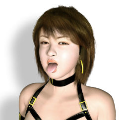 Rule 34 | 1girl, 3d, collar, earrings, female focus, jewelry, leather, metadoll, short hair, solo, tongue, white background