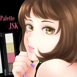 Rule 34 | 1girl, black background, brown eyes, brown hair, imaru (yashiro19950425), lipstick, makeup, matching hair/eyes, nail polish, original, pink lips, portrait, purple nails, solo