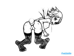 Rule 34 | 1girl, all fours, anal, asphyxiation, ass, doggystyle, fishnets, flat chest, male hand, monochrome, nude, pussy, saliva, sex, sex from behind, short hair, simple background, strangling, thighhighs, uncensored, wabaki, zombie