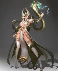 Rule 34 | &gt;:), 1girl, armpits, black hair, boots, breasts, cleavage, closed mouth, cobra (animal), detached sleeves, earrings, egyptian clothes, elf, facial mark, full body, garter straps, helmet, highres, jewelry, large breasts, long hair, looking at viewer, original, panties, pelvic curtain, pointy ears, revealing clothes, see-through, smile, smjim1986, snake, solo, standing, thigh boots, thighhighs, underwear, v-shaped eyebrows, waist cape, white footwear, white panties, yellow eyes