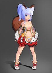 Rule 34 | 10s, 1girl, animal ear fluff, animal ears, bad id, bad pixiv id, bare shoulders, blade &amp; soul, blue eyes, blue hair, boots, breasts, cleavage, daydream (zhdkffk21), dog ears, gradient background, highres, long hair, lyn (blade &amp; soul), matching hair/eyes, navel, no bra, open clothes, panties, ponytail, shorts, solo, tail, underwear