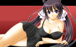 Rule 34 | 10s, 1girl, black hair, blue eyes, blush, breasts, camisole, cleavage, crossed legs, highres, infinite stratos, large breasts, lingerie, long hair, nipples, open mouth, reclined, shinonono houki, simple background, sitting, solo, underwear, wallpaper