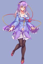 Rule 34 | 1girl, aged up, ahoge, artist name, black pantyhose, blush, breasts, collarbone, eyeball, frilled shirt collar, frills, frown, full body, hairband, heart, highres, knees together feet apart, komeiji satori, large breasts, long hair, long sleeves, looking at viewer, navel, nose blush, pantyhose, pink hair, red eyes, skirt, solo, tachi-e, third eye, touhou, transparent background, white background, white skirt, wide sleeves, zephid