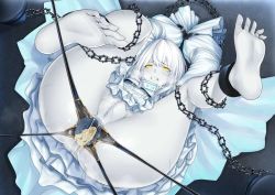 Rule 34 | 1girl, after anal, anus, ass juice, azur lane, barefoot, bdsm, bondage, bound, censored, chain, chained, cleft of venus, clenched teeth, collar, cum, cum in ass, dilation belt, dress, eva (hq8nn1ef), feet, feet up, from above, gaping, gaping anus, legs up, looking up, lying, no panties, on back, pussy, pussy juice, siren (azur lane), slave, soles, tagme, tears, teeth, toes
