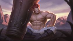 Rule 34 | 1boy, abs, absurdres, bara, blue eyes, boots, brown hair, cannon, commission, cross scar, facial hair, fate/grand order, fate (series), full body, goatee, grin, highres, huge weapon, large pectorals, crossed legs, long sideburns, looking at viewer, male focus, manly, mountain, muscular, napoleon bonaparte (fate), nat vitchayed, navel, nipples, pants, pectorals, scar, scar on chest, topless male, short hair, sideburns, smile, solo, sunrise, thick thighs, thighs, tight clothes, weapon, white pants