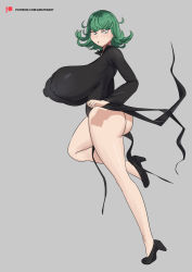 Rule 34 | amaterart, bare legs, breasts, female focus, green eyes, green hair, high heels, huge breasts, large breasts, matching hair/eyes, one-punch man, short hair, solo, tatsumaki, thick thighs, thighs