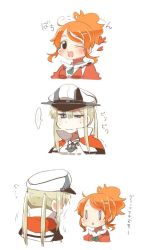 Rule 34 | ..., 0 0, 10s, :d, aquila (kancolle), black eyes, blonde hair, blue eyes, blush, commentary request, from behind, graf zeppelin (kancolle), hair ornament, hairclip, hat, kantai collection, one eye closed, open mouth, orange hair, peaked cap, ponytail, rebecca (keinelove), sidelocks, smile, spoken ellipsis, translation request, triangle mouth, twintails