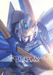 Rule 34 | character name, from above, gundam, highres, looking down, mecha, mobile suit, no humans, raruru, robot, science fiction, solo, v-fin, v2 gundam, victory gundam, white background
