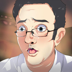 Rule 34 | 1boy, angry video game nerd, angry video game nerd (series), black eyes, black hair, blush, glasses, james rolfe, lillithlauda, male focus, portrait, real life, short hair, solo