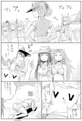 Rule 34 | 10s, 6+girls, all fours, arms behind back, baseball cap, bikini, blank eyes, breasts, cleavage, comic, commentary request, crop top, crossed arms, closed eyes, front-tie bikini top, front-tie top, fubuki (kancolle), greyscale, hands on own hips, hat, headgear, hiyou (kancolle), ikusotsu, jun&#039;you (kancolle), kantai collection, large breasts, looking back, magatama, midriff, mini hat, monochrome, multiple girls, murakumo (kancolle), mutsu (kancolle), navel, open mouth, ryuujou (kancolle), sarong, shirt, shirt tug, sidelocks, small breasts, smile, spiked hair, straw hat, sweatdrop, swimsuit, t-shirt, tied shirt, tokitsukaze (kancolle), translation request, twintails