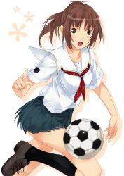 Rule 34 | 1girl, ball, enterbrain, kimi kiss, mizuki makoto, playing sports, sakino asuka, school uniform, serafuku, soccer, soccer ball, solo, telstar