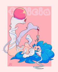 Rule 34 | 1girl, animal ears, animal hands, ball, blue eyes, blue hair, breasts, cat ears, cat paws, cat tail, felicia (vampire), large breasts, long hair, mouse, mouse (animal), on floor, tail, vampire (game), very long hair, yumecan2