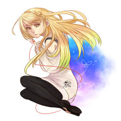 Rule 34 | 1girl, bad id, bad pixiv id, black leggings, blonde hair, braid, bug, butterfly, dress, flats, floating, insect, jubeat, knit (pop&#039;n music), leggings, light smile, lionrose, long hair, personification, pop&#039;n music, solo, string, string of fate, sweater, sweater dress, yellow eyes