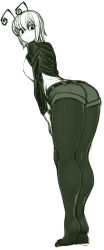 Rule 34 | 1girl, antennae, ass, breasts, from behind, green theme, highres, leaning forward, legs, long legs, medium breasts, monochrome, no shoes, pantyhose, short hair, shorts, sketch, solo, spacezin, standing, thick thighs, thighs, tiptoes, touhou, wide hips, wriggle nightbug