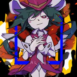 Rule 34 | 1girl, animal ears, blush stickers, green hair, hat, leotard, mad rat dead, mouse (animal), mouse ears, mouse girl, mouse tail, nippon ichi, rat god, red eyes, tail, tie clip, top hat, wings, wrist cuffs