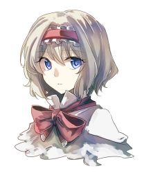 Rule 34 | 1girl, alice margatroid, ascot, blonde hair, blue eyes, capelet, hairband, looking at viewer, mitsunara, solo, touhou, white background