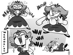 Rule 34 | 1girl, crown, dress, evil eyes, evil grin, evil smile, grin, highres, laughing, mario (series), nintendo, princess daisy, puffy short sleeves, puffy sleeves, short sleeves, smile, super mario (kodansha manga), tomboy, tongue, tongue out, wadaisy