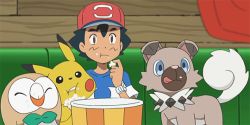 Rule 34 | animated, animated gif, ash ketchum, couch, creatures (company), food, game freak, gen 1 pokemon, gen 7 pokemon, nintendo, pikachu, pokemon, pokemon (anime), pokemon (creature), pokemon sm, pokemon sm (anime), popcorn, rockruff, rowlet, screencap