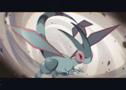 Rule 34 | aru (citrine drplt), bad id, bad twitter id, blurry, claws, closed mouth, creatures (company), flygon, flying, game freak, gen 3 pokemon, highres, letterboxed, nintendo, no humans, pokemon, pokemon (creature), rock, sand, solo