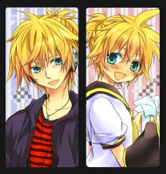 Rule 34 | 1boy, aged up, aqua eyes, bad id, bad pixiv id, blonde hair, casual, child, headphones, highres, jewelry, kagamine len, male focus, necklace, necktie, short hair, smile, solo, teito (0w0kuma), vocaloid