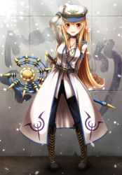 Rule 34 | 00s, 1girl, blonde hair, dungeon and fighter, hat, long hair, mage (335656), mage (dungeon and fighter), pointy ears, red eyes, solo, staff, summoner (dungeon and fighter), weapon