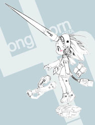 Rule 34 | 1girl, ankle boots, blush, boots, floating, floating object, from side, full body, hairband, helmet, longhorn, machinery, os-tan, profile, short hair, solo, spiked hair, spikes