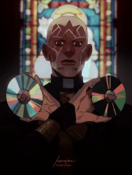 Rule 34 | + +, 1boy, cd, closed mouth, dark-skinned male, dark skin, enrico pucci, highres, holding cd, jojo no kimyou na bouken, long sleeves, looking at viewer, male focus, naruysae, short hair, sideburns, signature, solo, stone ocean, twitter username, upper body, very short hair, white hair, x arms