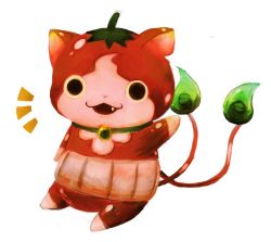 Rule 34 | 10s, absurdres, cat, fang, food, fruit, full body, highres, howapopo, ichigonyan, multiple tails, notched ear, open mouth, simple background, strawberry, tail, two tails, white background, traditional youkai, youkai watch, youkai watch 2