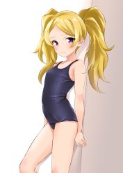 Rule 34 | 1girl, absurdres, b1ack illust, blonde hair, blue one-piece swimsuit, emily stewart, feet out of frame, flat chest, highres, idolmaster, idolmaster million live!, long hair, old school swimsuit, one-piece swimsuit, purple eyes, school swimsuit, solo, swimsuit, twintails