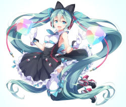 Rule 34 | 1girl, aqua eyes, aqua hair, boots, cable, dress, from side, full body, gloves, hatsune miku, headset, highres, long hair, magical mirai (vocaloid), magical mirai miku, magical mirai miku (2016), matsuuni, necktie, open mouth, simple background, skirt, solo, suspender skirt, suspenders, thigh boots, thighhighs, twintails, very long hair, vocaloid, white background, white gloves