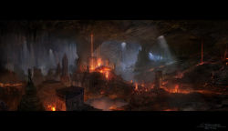 Rule 34 | ancient ruins, cave, concept art, dinosaur, glowing, godzilla, godzilla: king of the monsters, godzilla (series), hieroglyphs, kaijuu, lava waterfall, legendary pictures, lava, monsterverse, mural, nature, official art, pyramid (structure), ruins, sea monster, spikes, statue, tail, temple, toho, underwater cave, water