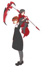 Rule 34 | 2girls, artist request, crossover, drawfag, dress, female focus, full body, multiple girls, r dorothy wayneright, ruby rose, rwby, shoes, simple background, source request, standing, the big o, white background