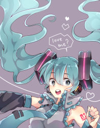 Rule 34 | 1girl, detached sleeves, green eyes, green hair, hatsune miku, headset, long hair, matching hair/eyes, necktie, open mouth, reira (r-suoh), simple background, solo, twintails, vocaloid