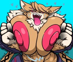 Rule 34 | 1girl, abs, breasts, digimon, digimon (creature), female focus, furry, gigantic breasts, glubby, highres, meicrackmon vicious mode, muscular, muscular female, nude, solo