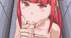 Rule 34 | 1boy, 1girl, animated, animated gif, fellatio, indoors, looking at viewer, nude, oral, penis, pixel art, pov, red eyes, red hair, tagme, ui (fuugetsuin)