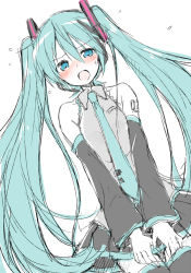 Rule 34 | 1girl, aqua eyes, aqua hair, arm tattoo, blue eyes, blush, boots, covering privates, covering crotch, detached sleeves, embarrassed, flying sweatdrops, hatsune miku, headset, holding clothes, holding skirt, long hair, necktie, open mouth, sketch, skirt, sleeveless, solo, sudachi (calendar), tattoo, thigh boots, thighhighs, twintails, very long hair, vocaloid, wavy mouth, zettai ryouiki