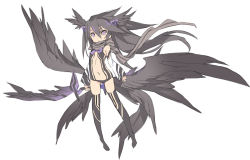 Rule 34 | 1girl, bad id, bad pixiv id, black hair, black thighhighs, blade (galaxist), bow (weapon), detached sleeves, kuroki rei, long hair, looking at viewer, multiple wings, navel, purple eyes, scarf, simple background, sketch, solo, thighhighs, vividred operation, weapon, white background, wings