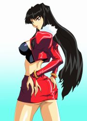 Rule 34 | 1990s (style), 1girl, ass, black hair, choujin gakuen gowcaizer, female focus, highres, kyubira, looking back, mitake, skirtt, solo