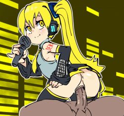 Rule 34 | 1girl, akita neru, animated, animated gif, ass, blonde hair, detached sleeves, epilepsy warning, flat chest, headphones, long hair, looking back, microphone, necktie, penis, ponytail, runodle, sex, side ponytail, skirt, smile, uncensored, vaginal, vocaloid, yellow eyes