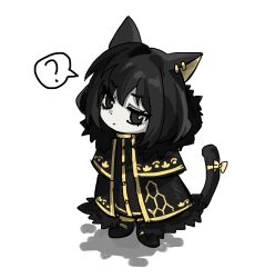Rule 34 | 1girl, animal ears, ashi (dongshi389), black cape, black dress, black eyes, black hair, buttons, cape, cat ears, cat tail, closed mouth, dress, full body, fur-trimmed cape, fur trim, gold trim, highres, library of ruina, looking at viewer, medium hair, project moon, solo, tail, zena (project moon)