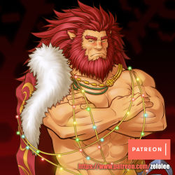 Rule 34 | 1boy, abs, animal ears, bara, bare pectorals, beard, blush, caineghis (fire emblem), cape, crossed arms, facial hair, fire emblem, large pectorals, lion boy, lion ears, long hair, looking at viewer, male focus, mature male, muscular, muscular male, naked cape, nintendo, nipples, one eye closed, paid reward available, pectorals, red cape, paid reward available, solo, stomach, thick eyebrows, upper body, zelo-lee