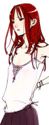 Rule 34 | 1girl, camisole, flat chest, goshiki suzu, red hair, simple background, solo