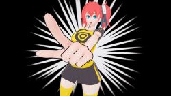 Rule 34 | 1girl, aiba ami, blue eyes, digimon, highres, open mouth, pointing, red hair, skirt