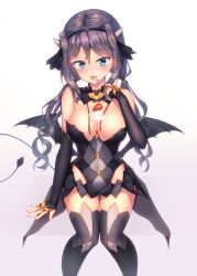 Rule 34 | 1girl, absurdres, aqua eyes, bad id, bad pixiv id, black hairband, black thighhighs, blush, breasts, cleavage, commentary request, eyelashes, food on body, food on breasts, grey hair, hair between eyes, hairband, heart, heart in eye, highres, holding, holding spoon, horns, knees together feet apart, legs together, licking, looking at viewer, matsuriya minato, medium breasts, naingnaing, realive, solo, spoon, symbol in eye, tail, thighhighs, tongue, tongue out, wings