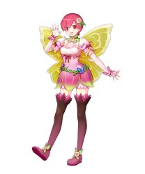 Rule 34 | 1girl, alternate costume, belt, boots, breasts, detached collar, dress, elbow gloves, est (fire emblem), fairy wings, fire emblem, fire emblem: mystery of the emblem, fire emblem heroes, gloves, gradient clothes, hair ornament, hand up, headband, highres, konfuzikokon, looking at viewer, nintendo, non-web source, official art, open mouth, pink dress, pink eyes, pink hair, short dress, short hair, sleeveless, small breasts, smile, solo, standing, thigh boots, thighhighs, transparent background, wings, zettai ryouiki