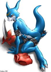 Rule 34 | 00s, 1boy, 2003, digimon, digimon adventure 02, fladramon, furry, furry male, highres, karabiner, male focus, nude, red eyes, solo, tail, tail raised, white background