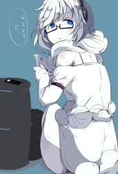 Rule 34 | 10s, 1girl, absurdres, abyssal ship, barrel, blue eyes, digital media player, drum (container), glasses, headphones, highres, kantai collection, kawa mura, long hair, poptepipic, popuko, simple background, solo, supply depot princess, white hair